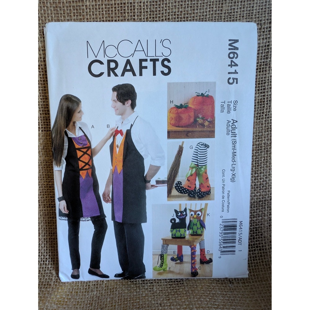 McCall's Crafts M6415 Halloween Apron Witch Legs Pumpkin Cat Owl Sewing Pattern